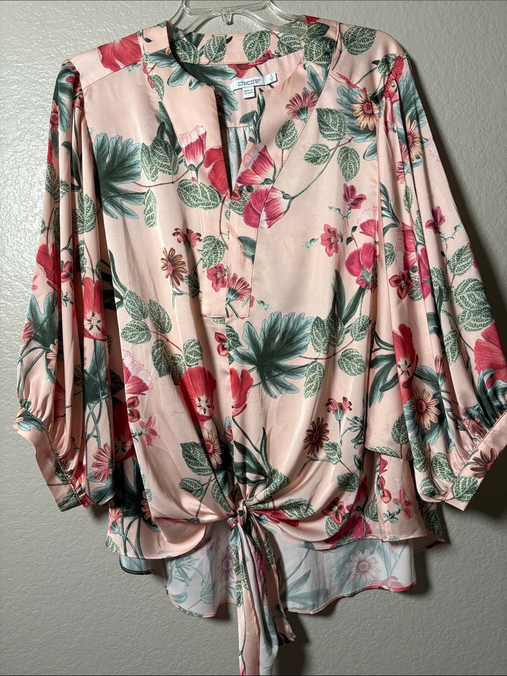 Chico's Blush Pink Floral Tie-Front Tunic